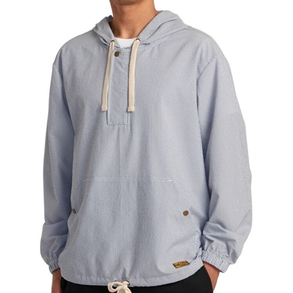 RVCA Mens Exotica Anorak Jacket Blue White Seersucker‎ Striped AVYJK00251 M NEW